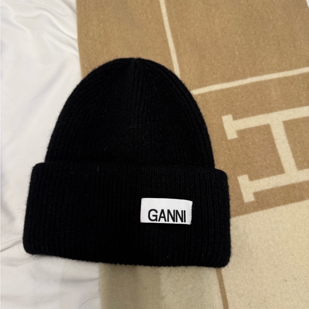 Ganni Black Knit Beanie